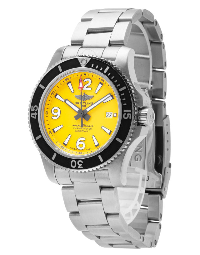  Shop Authentic Breitling Superocean II Automatic 44mm Yellow Dial Silver Steel Strap Watch for Men - A17367021I1A1 - Luxxuri