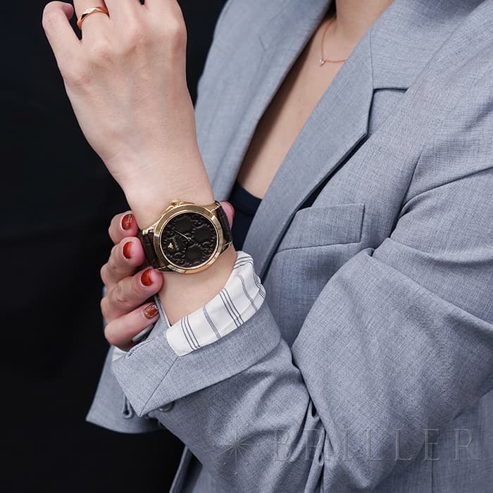  Shop Authentic Gucci G Timeless Quartz Brown Dial Brown Leather Strap Watch for Men - YA1264035 - Luxxuri