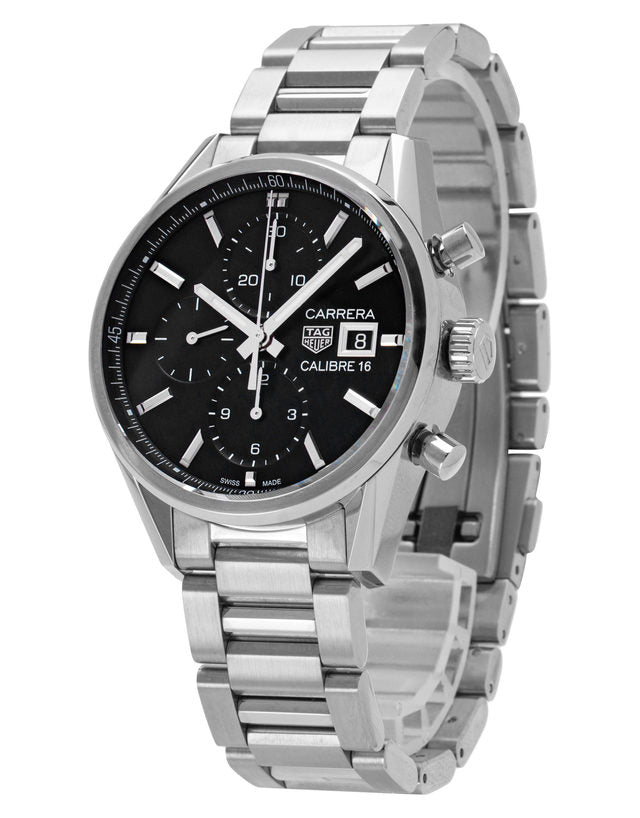  Shop Authentic Tag Heuer Carrera Automatic Chronograph Black Dial Silver Steel Strap Watch for Men - CBK2110.BA0715 - Luxxuri