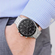 Lacoste Boston Chronograph Black Dial Silver Steel Strap Watch for Men - 2011079