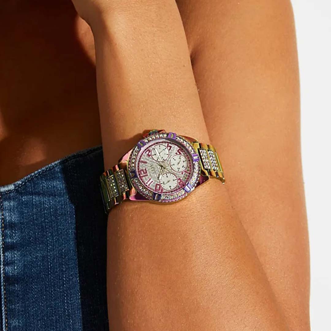  Shop Authentic Guess Lady Frontier Diamonds Silver Dial Multicolor Steel Strap Watch for Women - GW0044L1 - Luxxuri
