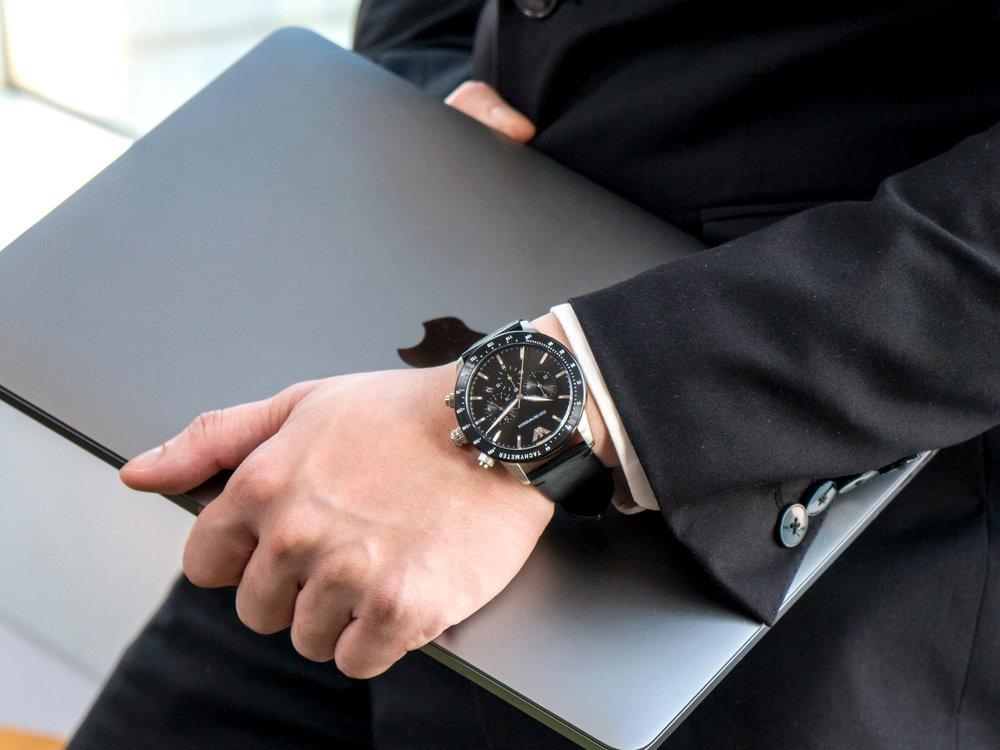  Shop Authentic Emporio Armani Mario Chronograph Black Dial Black Leather Strap Watch For Men - AR11243 - Luxxuri