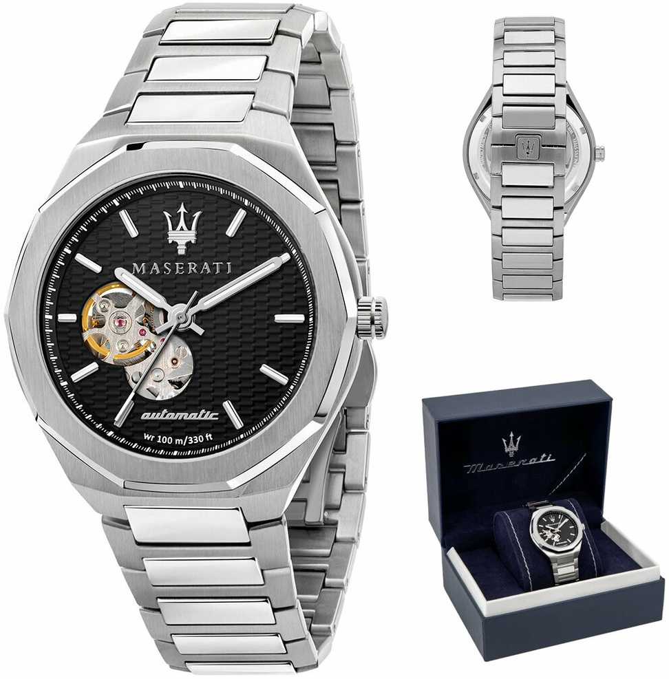  Shop Authentic Maserati Stile Skeleton Automatic Black Dial Silver Steel Strap Watch For Men - R8823142002 - Luxxuri