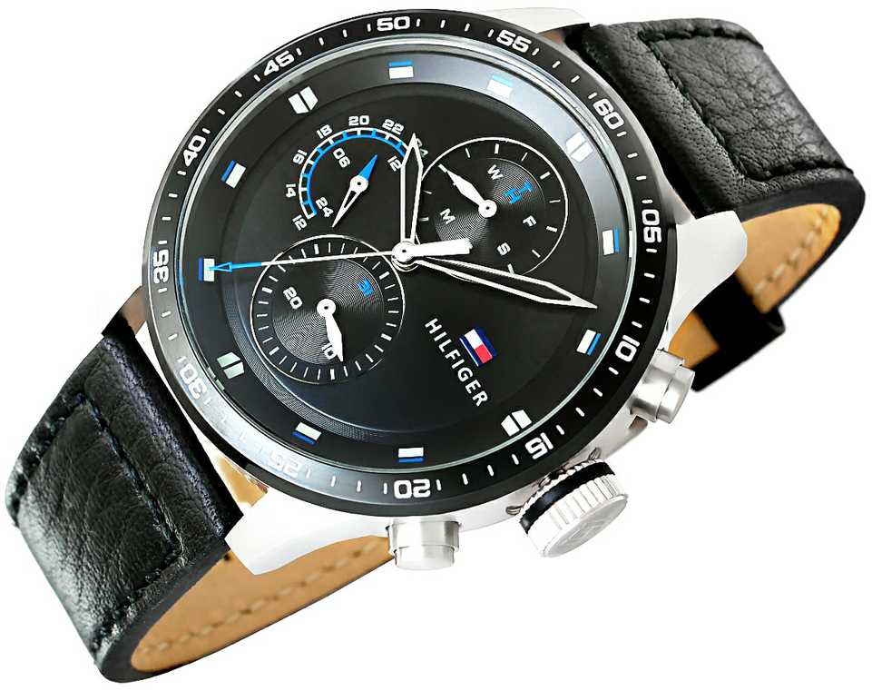  Shop Authentic Tommy Hilfiger Trent Chronograph Quartz Black Dial Black Leather Strap Watch For Men - 1791810 - Luxxuri
