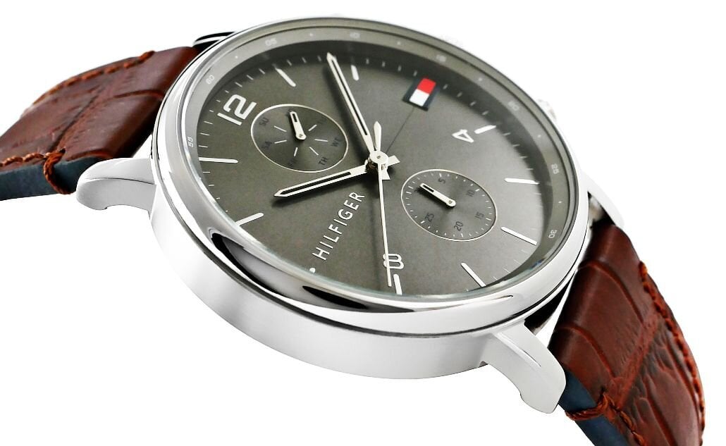  Shop Authentic Tommy Hilfiger Daniel Grey Dial Brown Leather Strap Watch for Men - 1710416 - Luxxuri