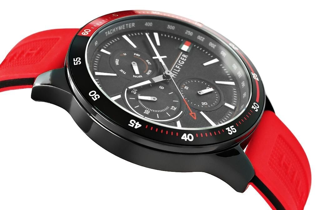  Shop Authentic Tommy Hilfiger Multifunction Quartz Black Dial Red Rubber Strap Watch for Men  - 1791722 - Luxxuri