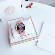  Shop Authentic Versace Virtus Quartz Grey Dial Pink Leather Strap Watch for Women - VEHC00319 - Luxxuri