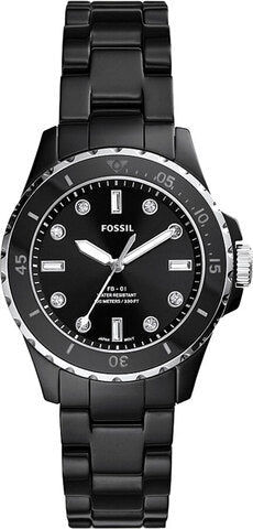  Shop Authentic Fossil FB-01 Three-Hand Black Dial Black Ceramic Strap Watch for Women - CE1108 - Luxxuri