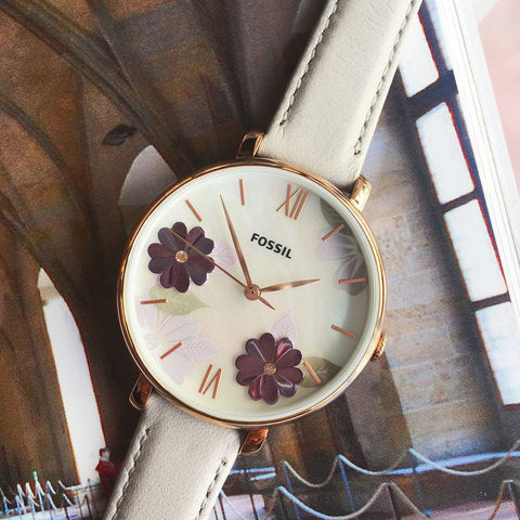  Shop Authentic Fossil Jacqueline Mother of Pearl Dial Grey Leather Strap Watch for Women - ES4672 - Luxxuri