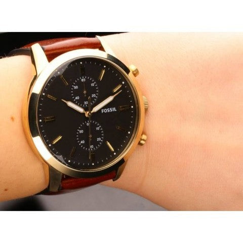  Shop Authentic Fossil Townsman Chronograph Black Dial Brown Leather Strap Watch for Men - FS5338 - Luxxuri