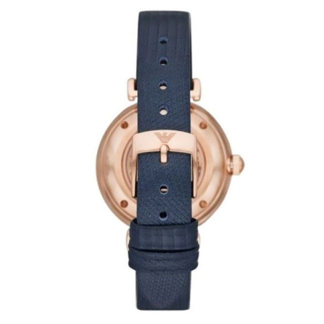  Shop Authentic Emporio Armani Gianni T-Bar Analog Silver Dial Blue Leather Strap Watch For Women - AR60020 - Luxxuri