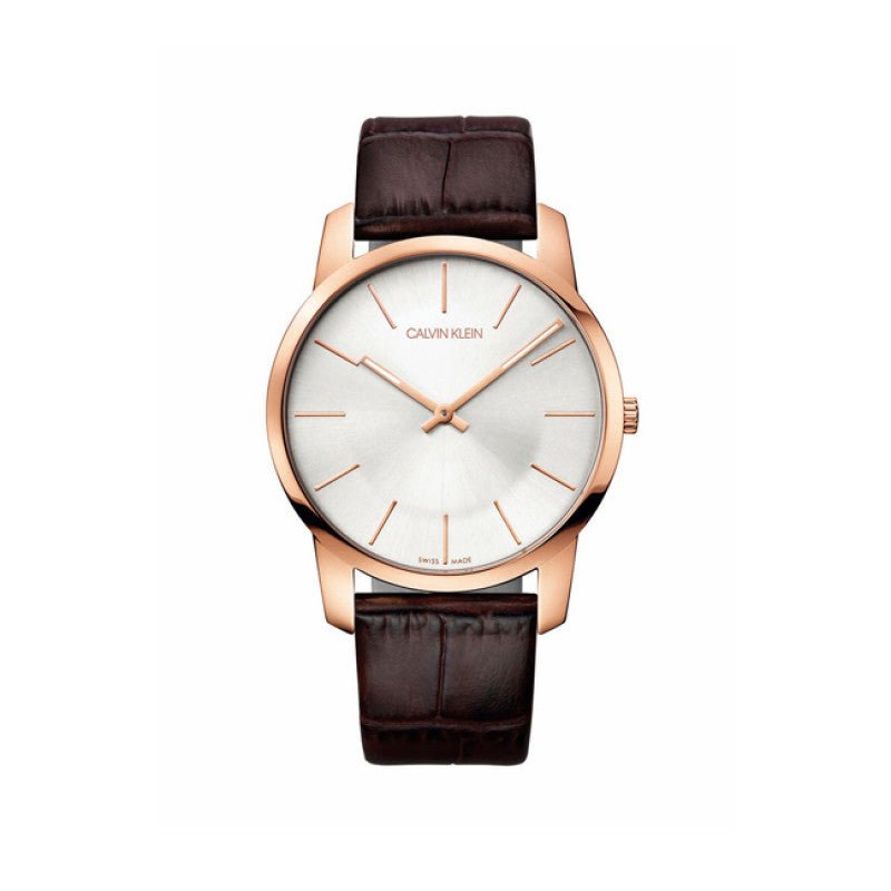  Shop Authentic Calvin Klein City Silver Dial Brown Leather Strap Watch For Men - K2G21629 - Luxxuri