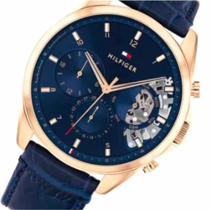  Shop Authentic Tommy Hilfiger Baker Chronograph Quartz Blue Dial Blue Leather Strap Watch For Men - 1710451 - Luxxuri