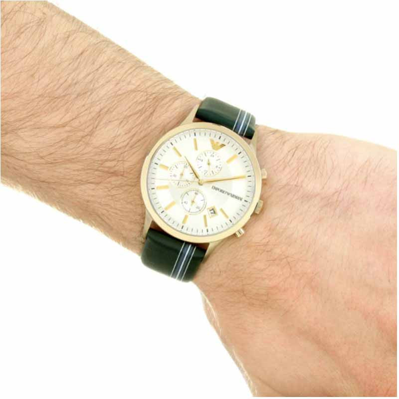  Shop Authentic Emporio Armani Renato Chronograph Silver Dial Green Leather Strap Watch For Men - AR11233 - Luxxuri