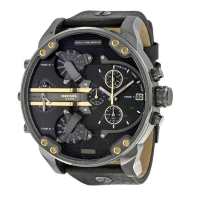  Shop Authentic Diesel Mr Daddy 2.0 Black Dial Black Leather Strap Watch For Men - DZ7348 - Luxxuri
