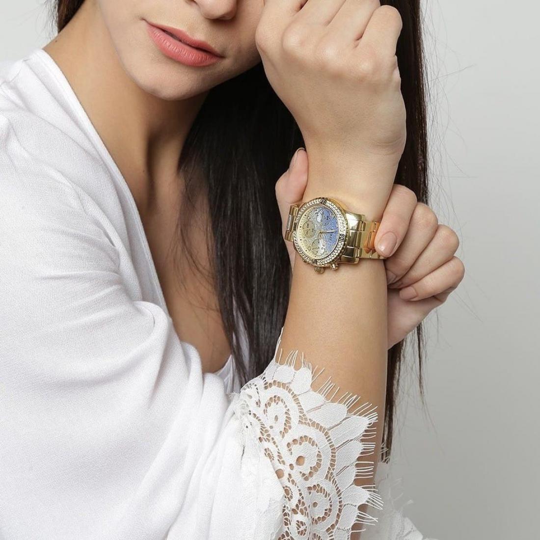  Shop Authentic Guess Confetti Diamonds Gold Dial Gold Steel Strap Watch for Women - W0774L2 - Luxxuri