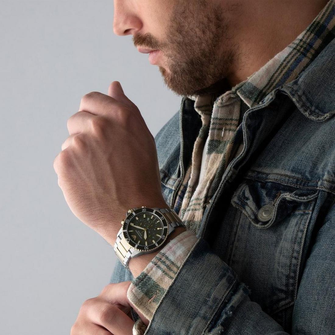  Shop Authentic Emporio Armani Diver Chronograph Green Dial Two Tone Steel Strap Watch For Men - AR11361 - Luxxuri