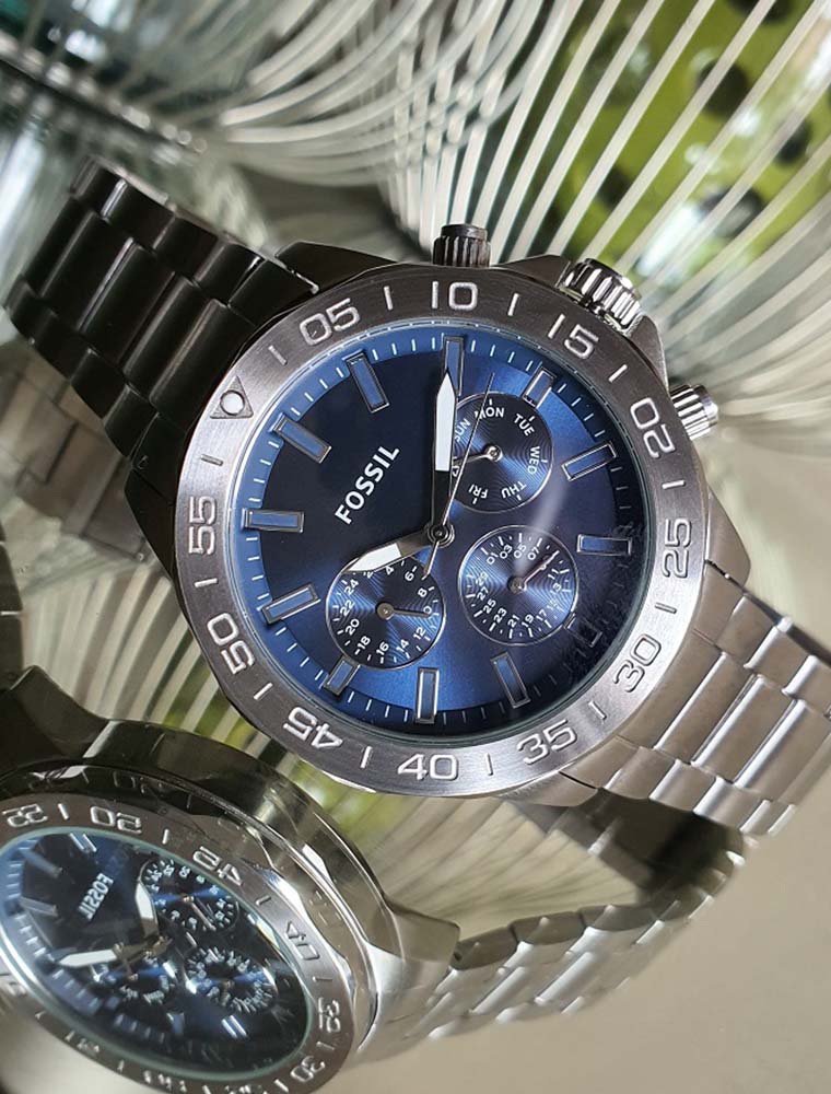  Shop Authentic Fossil Bannon Multifunction Blue Dial Silver Steel Strap Watch for Men - BQ2503 - Luxxuri
