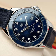  Shop Authentic Tag Heuer Aquaracer Quartz Mother of Pearl Blue Dial Blue NATO Strap Watch for Women - WAY131L.FT6091 - Luxxuri