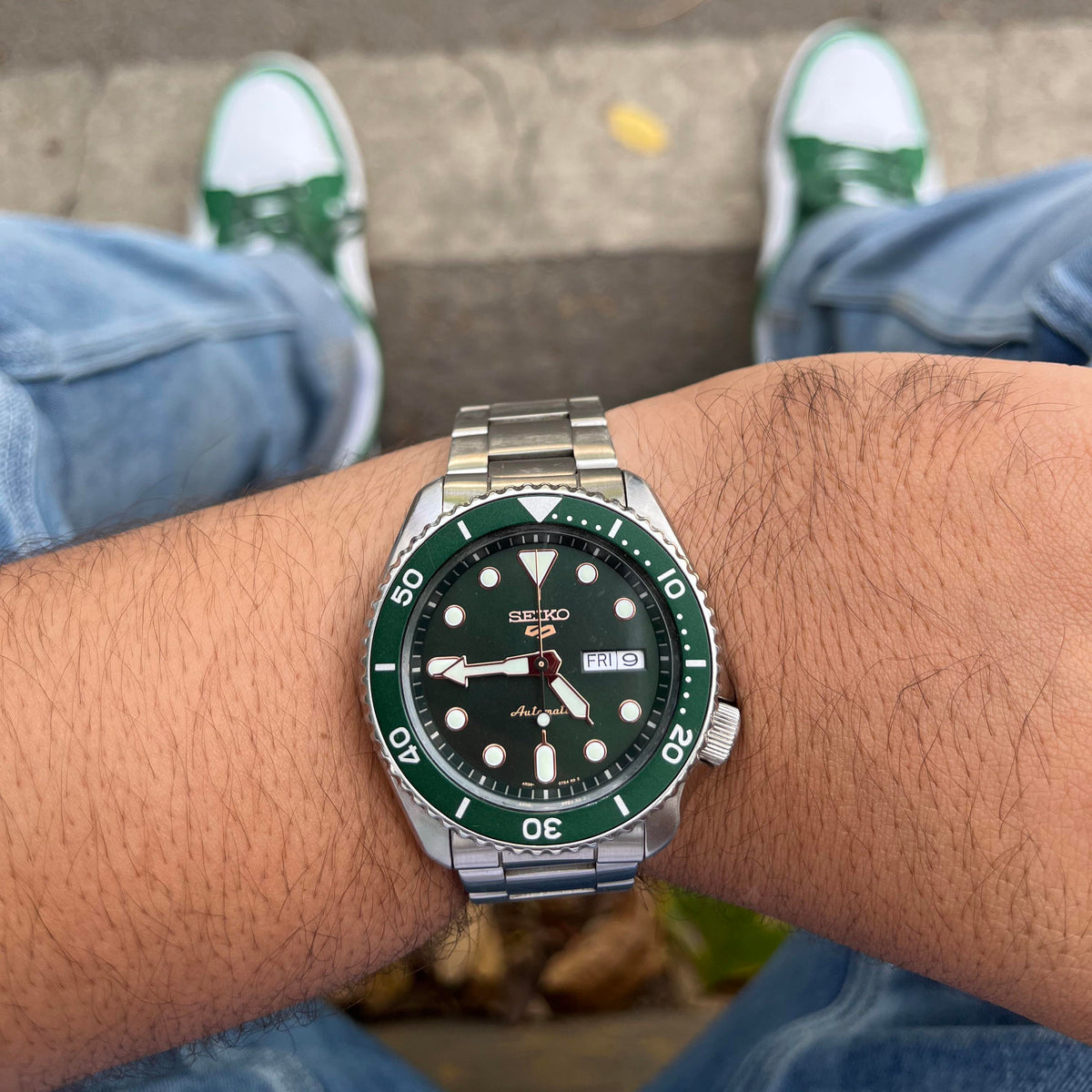  Shop Authentic Seiko 5 Sports Automatic Analog Green Dial Silver Steel Strap Watch For Men - SRPD63K1 - Luxxuri