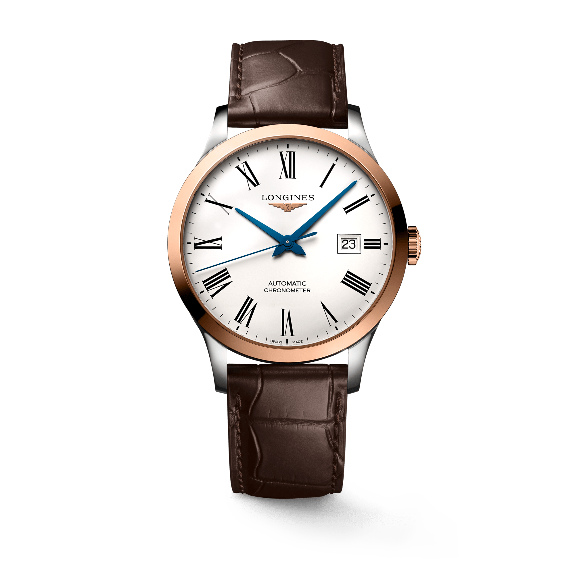  Shop Authentic Longines Record Automatic Stainless Steel 18K Gold Watch for Men - L2.821.5.11.2 - Luxxuri