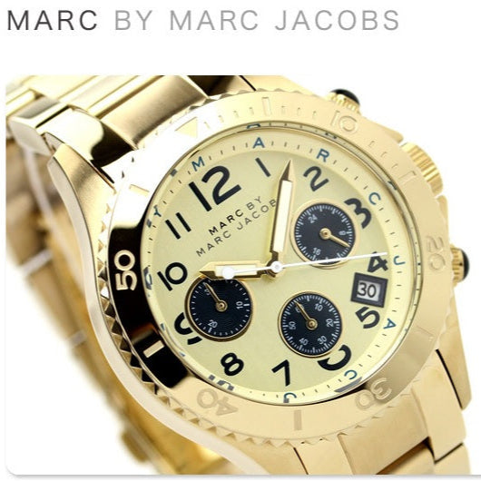  Shop Authentic Marc Jacobs Rock Metal Chronograph Gold Dial Gold Steel Strap Watch for Men - MBM3158 - Luxxuri