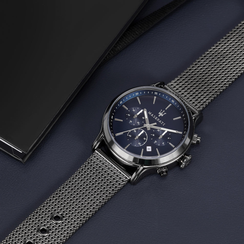  Shop Authentic Maserati Epoca Black Edition Blue Dial Black Mesh Bracelet Watch For Men - R8873618008 - Luxxuri