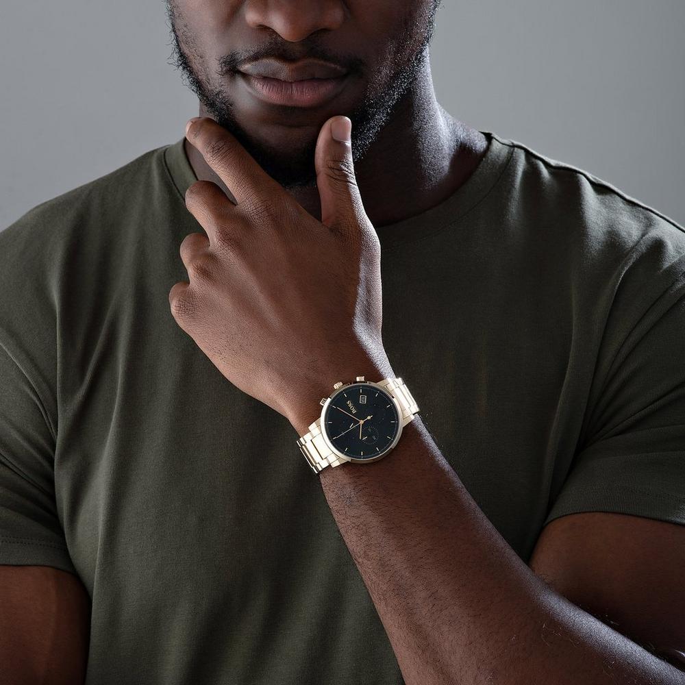  Shop Authentic Hugo Boss Integrity Chronograph Grey Dial Gold Steel Strap Watch for Men - 1513781 - Luxxuri