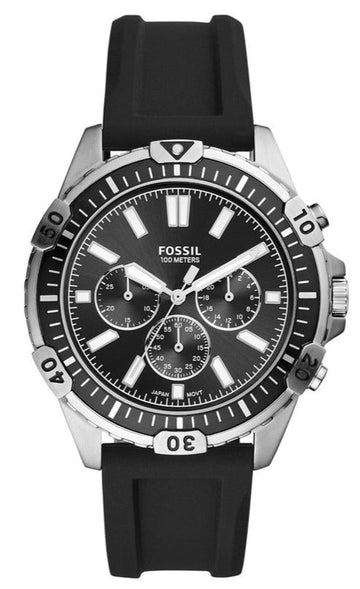  Shop Authentic Fossil Garrett Chronograph Black Dial Black Rubber Strap Watch for Men - FS5624 - Luxxuri