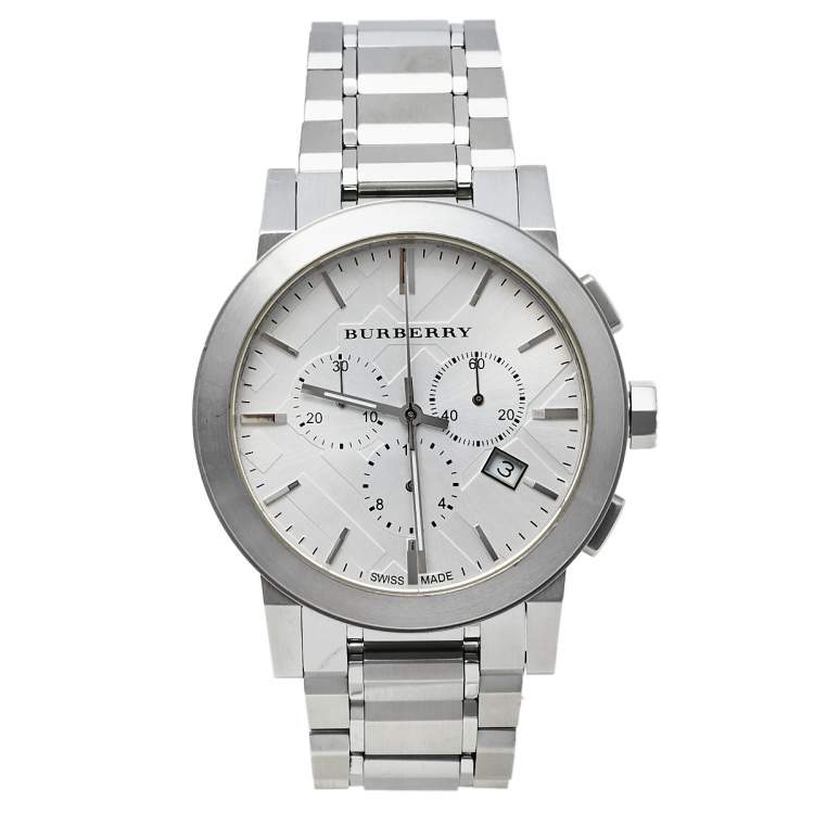  Shop Authentic Burberry The City Chronograph Silver Dial Silver Steel Strap Watch for Men - BU9350 - Luxxuri