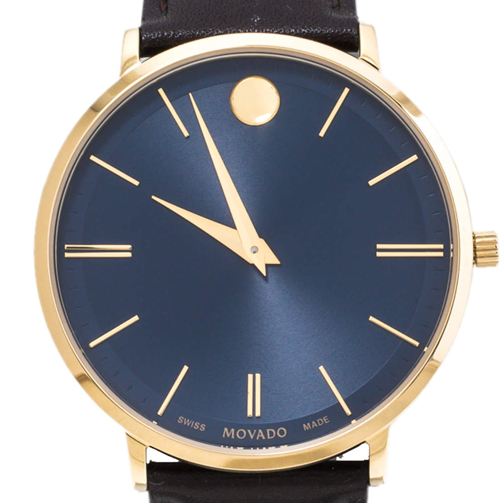  Shop Authentic Movado Ultra Slim Blue Dial Brown Leather Strap Watch For Men - 0607088 - Luxxuri