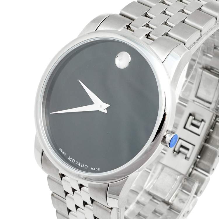  Shop Authentic Movado Museum Classic Black Dial Silver Steel Strap Watch For Men - 606504 - Luxxuri
