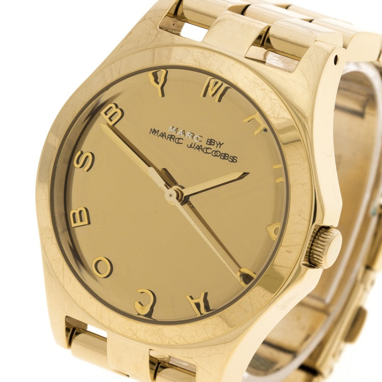  Shop Authentic Marc Jacobs Henry Gold Dial Gold Steel Strap Watch for Women - MBM3211 - Luxxuri