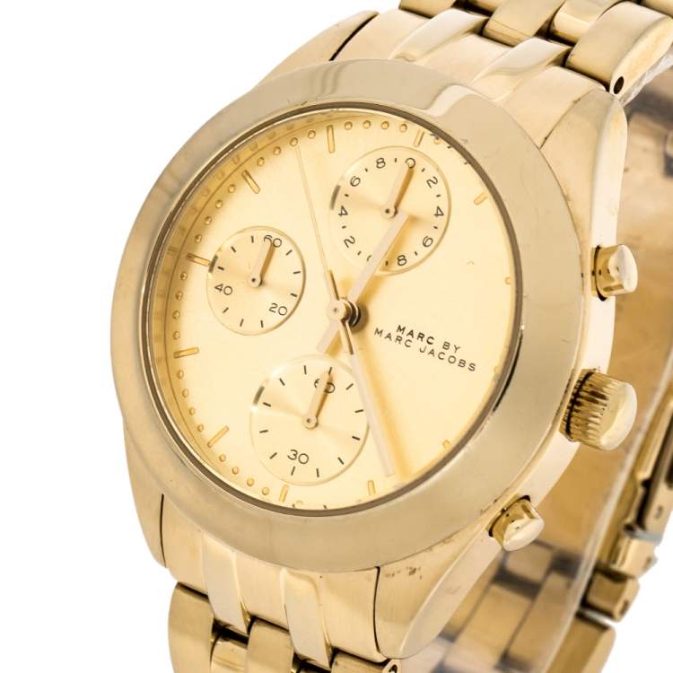  Shop Authentic Marc Jacobs Peeker Chronograph Gold Dial Gold Steel Strap Watch for Women - MBM3393 - Luxxuri