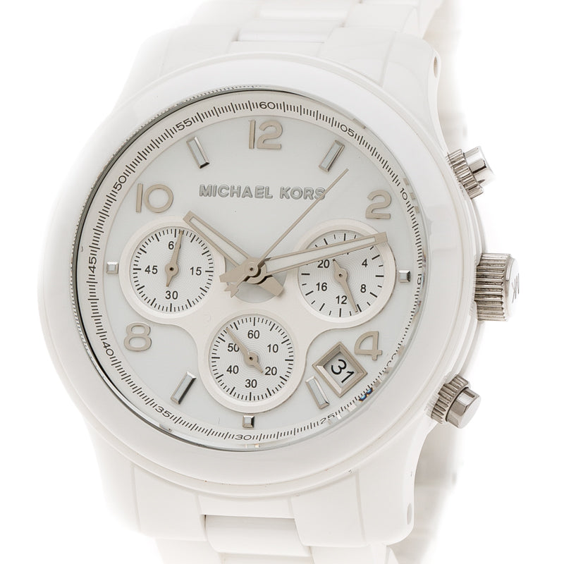  Shop Authentic Michael Kors Runway White Ceramic Dial White Steel Strap Watch for Women - MK5161 - Luxxuri