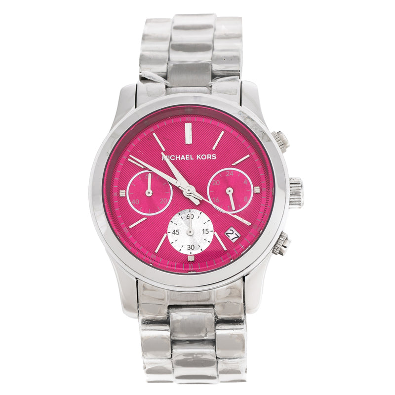  Shop Authentic Michael Kors Runway Chronograph Pink Dial Silver Steel Strap Watch for Women - MK6160 - Luxxuri