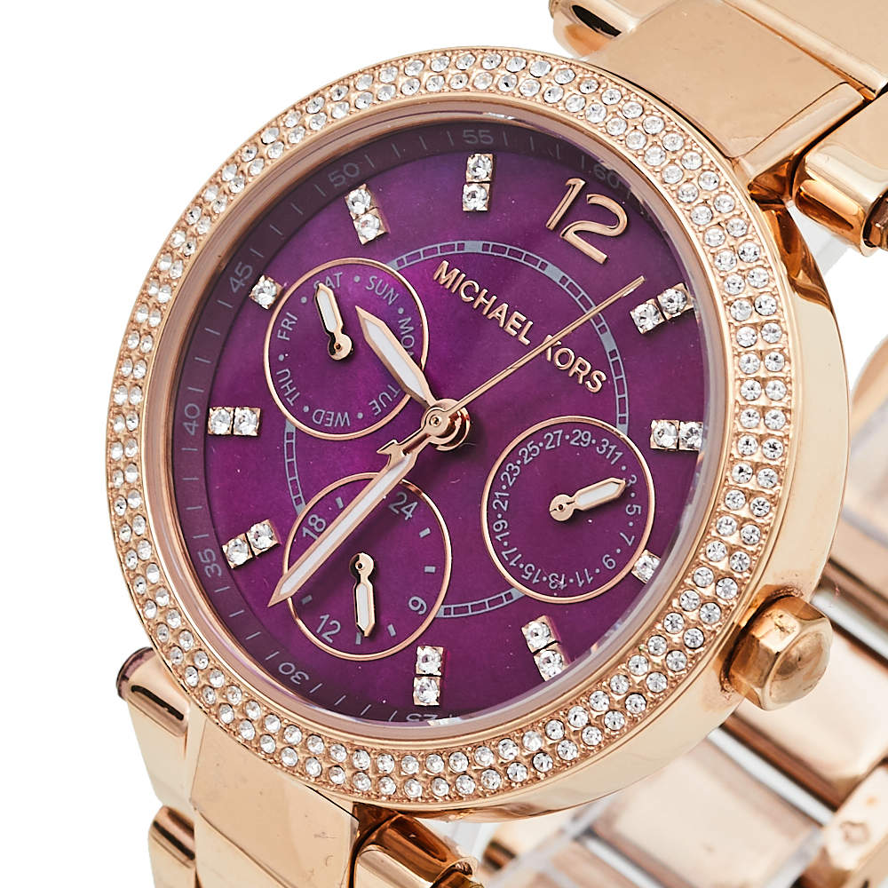  Shop Authentic Michael Kors Parker Chronograph Purple Dial Rose Gold Steel Strap Watch For Women - MK6417 - Luxxuri