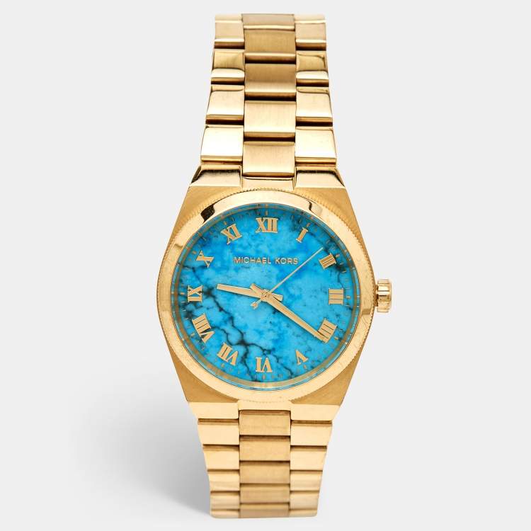  Shop Authentic Michael Kors Channing Turquoise Dial Gold Steel Strap Watch For Women - MK5894 - Luxxuri