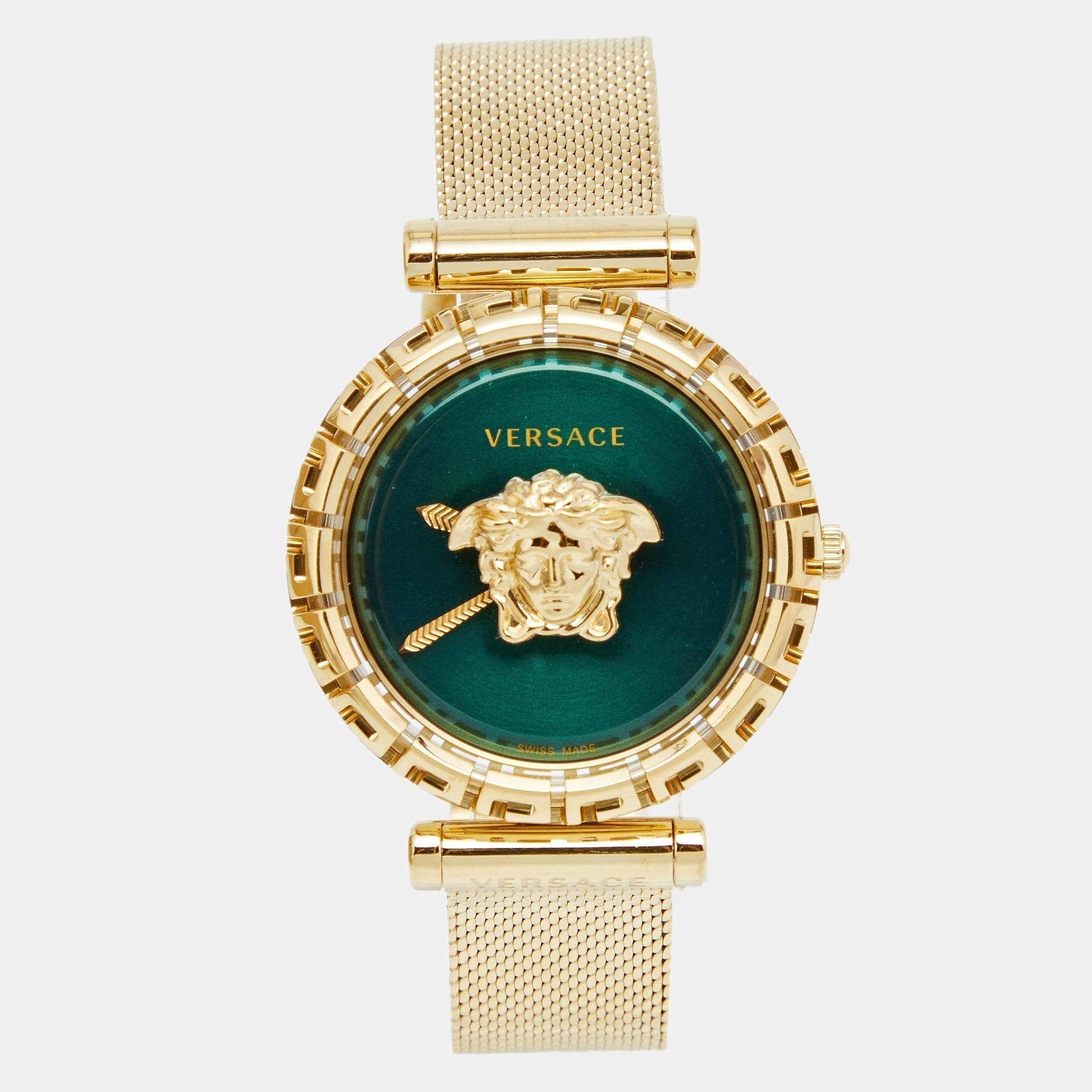  Shop Authentic Versace Palazzo Empire Greca Green Dial Gold Mesh Bracelet Watch for Women - VEDV00819 - Luxxuri