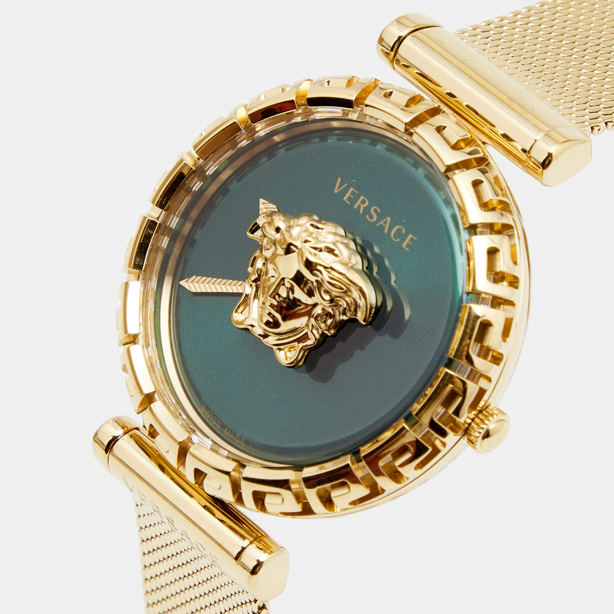  Shop Authentic Versace Palazzo Empire Greca Green Dial Gold Mesh Bracelet Watch for Women - VEDV00819 - Luxxuri