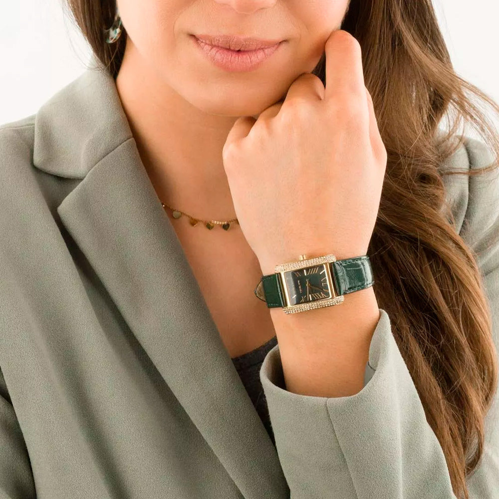  Shop Authentic Michael Kors Emery Quartz Diamonds Green Dial Green Leather Strap Watch For Women - MK4697 - Luxxuri