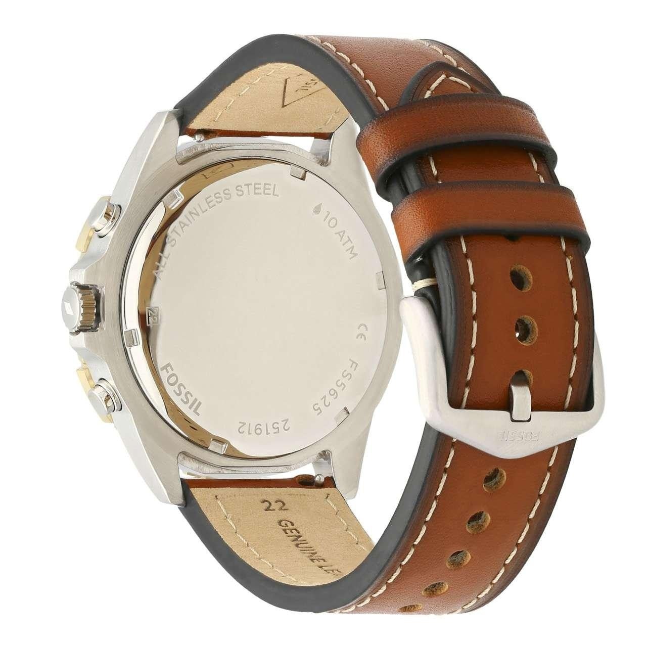 Shop Authentic Fossil Garrett Chronograph Blue Dial Brown Leather Strap Watch for Men - FS5625 - Luxxuri