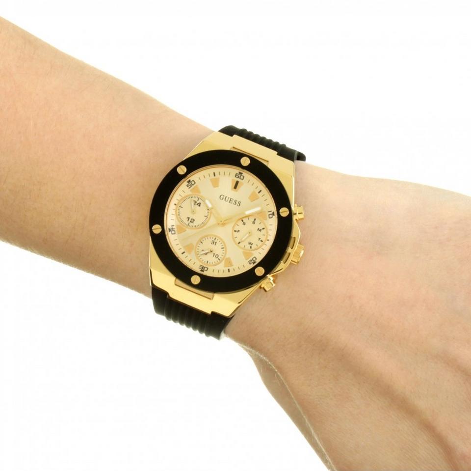  Shop Authentic Guess Athena Gold Dial Black Rubber Strap Watch For Women - GW0030L2 - Luxxuri