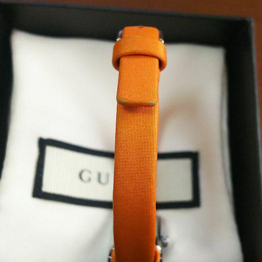  Shop Authentic Gucci G-Frame Square Mother of Pearl Orange Dial Orange Leather Strap Watch For Women - YA128532 - Luxxuri