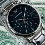  Shop Authentic Emporio Armani Chronograph Black Dial Silver Steel Strap Watch For Men - AR1853 - Luxxuri