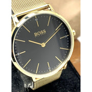  Shop Authentic Hugo Boss Horizon Quartz Black Dial Gold Mesh Bracelet Watch For Men - 1513735 - Luxxuri