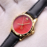  Shop Authentic Gucci G Timeless Coral Red Dial Black Leather Strap Watch For Men - YA126464 - Luxxuri