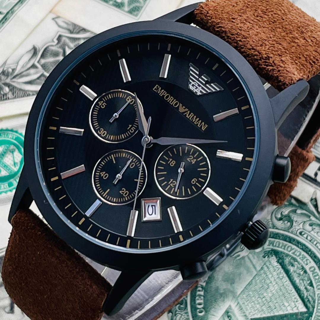  Shop Authentic Emporio Armani Chronograph Black Dial Brown Leather Strap Watch For Men - AR11078 - Luxxuri