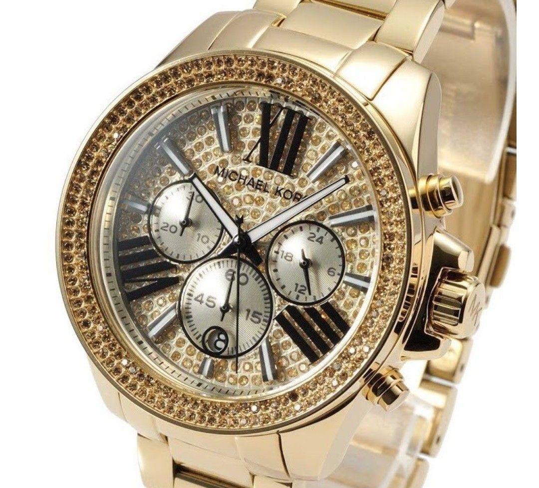  Shop Authentic Michael Kors Wren Chronograph Crystal Pave Gold Dial Gold Steel Strap Watch for Women - MK6095 - Luxxuri