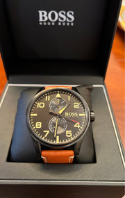  Shop Authentic Hugo Boss Aeroliner Maxx Chronograph Black Dial Brown Leather Strap Watch For Men - 1513082 - Luxxuri